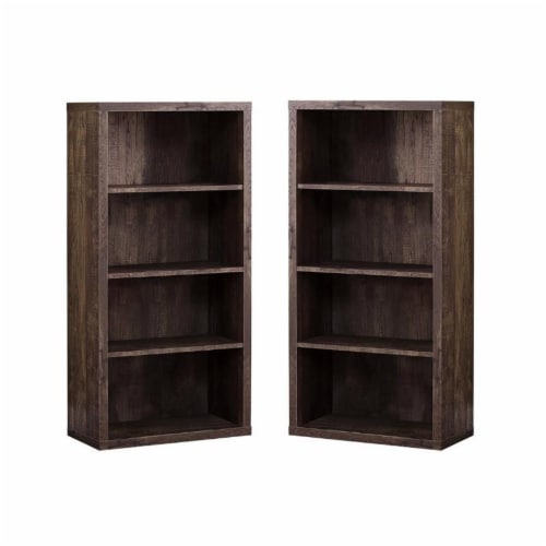 Home Square 4 Adjustable Shelves Wood Bookcase Set in Brown (Set of 2) Perspective: front