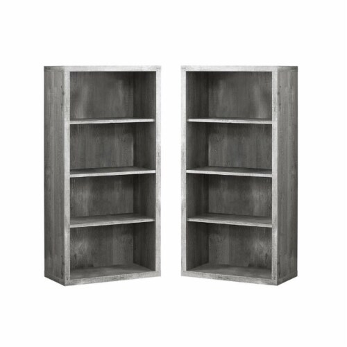 Home Square 4 Adjustable Shelves Wood Bookcase Set in Gray (Set of 2) Perspective: front