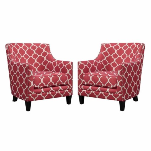 Home Square 2 Piece Clover Print Fabric Accent Arm Chair Set in Red Perspective: front
