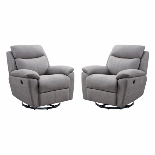 Home Square 2 Piece Glider and Swivel Power Recliner Set in Light Gray Perspective: front