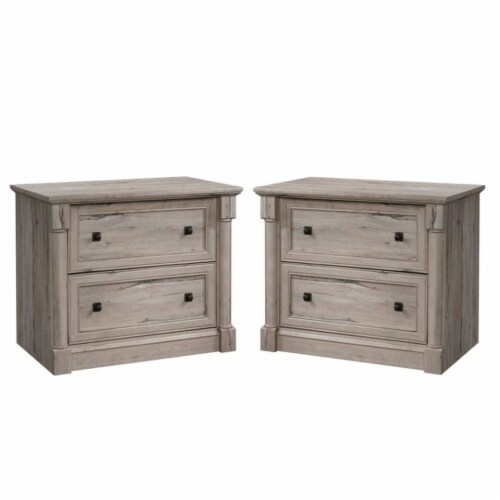 Home Square 2 Drawer Lateral Wood Filing Cabinet Set in Split Oak (Set of 2) Perspective: front