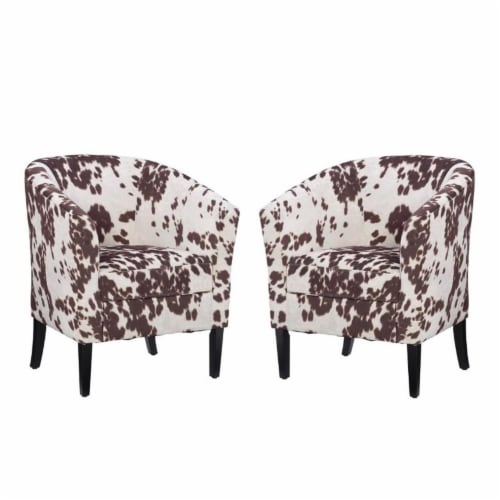 Home Square 2 Piece Wood Upholstered Cowprint Barrel Chair Set in