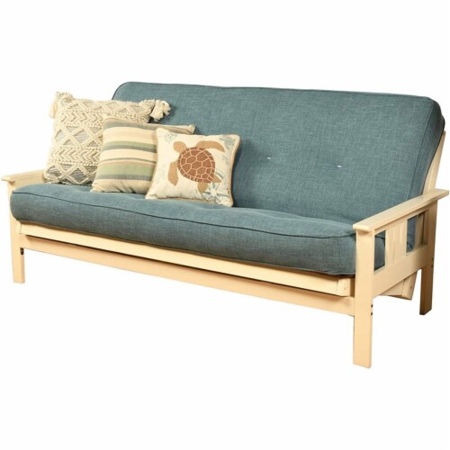 Pemberly Row Traditional Full-size Linen Fabric Futon Mattress in Aqua Blue Perspective: front