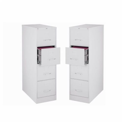 Home Square 4 Drawer Metal Vertical Filing Cabinet Set in Light Gray (Set of 2) Perspective: front
