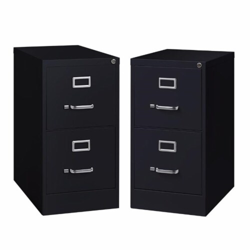 Home Square 2 Drawer Vertical Metal Filing Cabinet Set in Black Set of 2 1 City Market