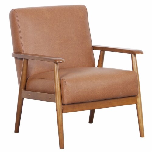 Home Square 2 Piece Wood Frame Faux Leather Accent Chair Set in