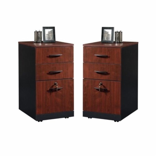 Home Square 3 Drawer Wood Filing Cabinet Set in Classic Cherry (Set of 2) Perspective: front