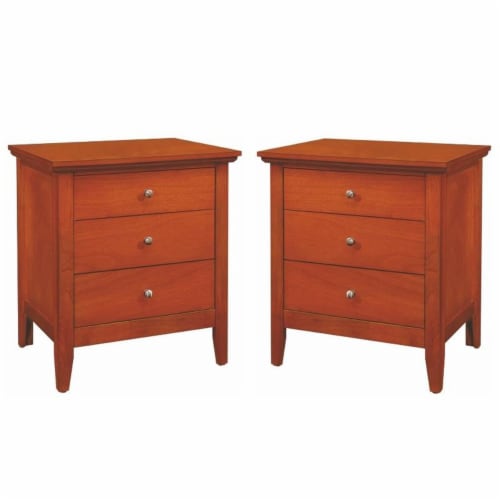 Home Square 2 Piece Solid Wood Nightstand Set with 3 Drawer in Oak