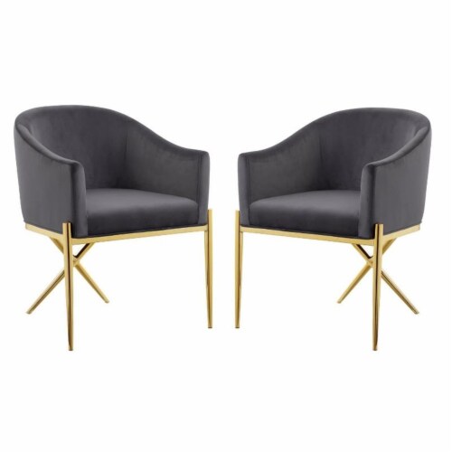 Home Square 2 Piece Velvet Dining Chair Set with Gold Metal Base