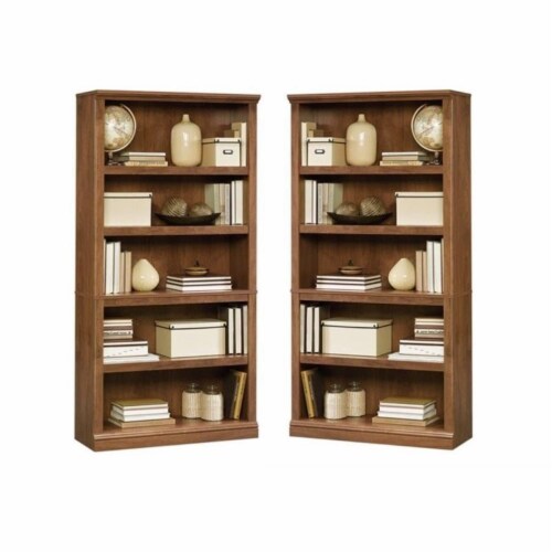 Home Square 2 Piece Wood Bookcase Set with 5 Shelf in Oiled Oak Perspective: front