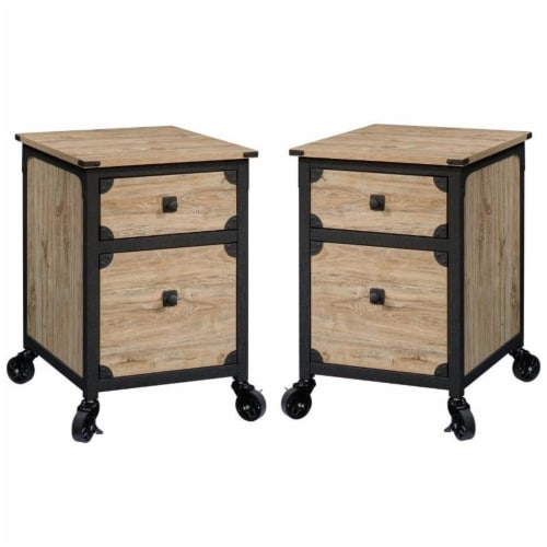 Home Square 2 Piece Wood Mobile Filing Cabinet Set in Milled Mesquite Beige Perspective: front