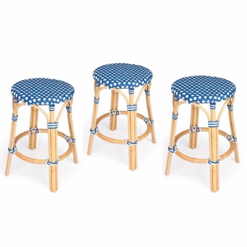 Blue and white rattan on sale counter stools