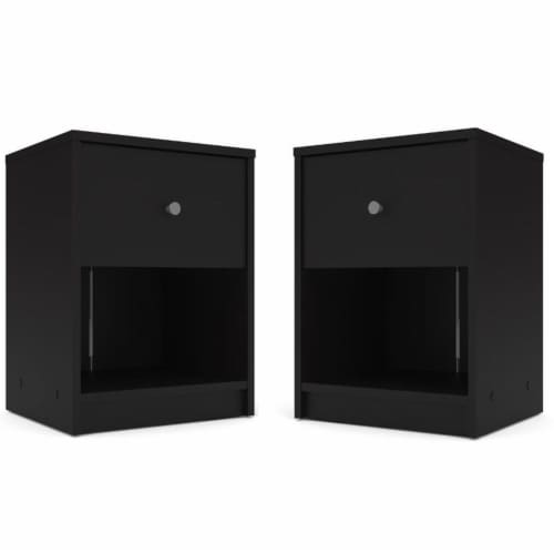 Home Square 2 Piece Bedroom Set with 2 One Drawer Nightstands in Black Perspective: front