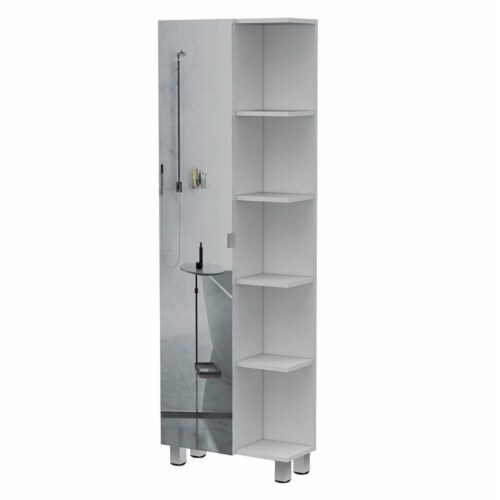 Bowery Hill Linen Mirror Cabinet in White Perspective: front