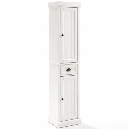 Pemberly Row 2 Drawer Linen Cabinet in Distressed White Perspective: front