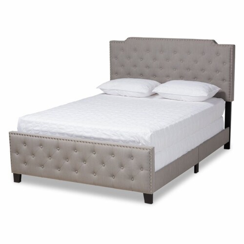 Bowery Hill King Size Grey Upholstered Button Tufted Panel Bed Perspective: front