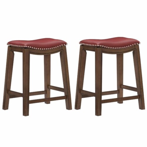 Home Square 2 Piece 24 Faux Leather Saddle Counter Stool Set in
