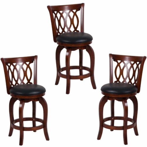 Home Square 3 Piece Swivel Black Faux Leather Counter Stool Set in Dark