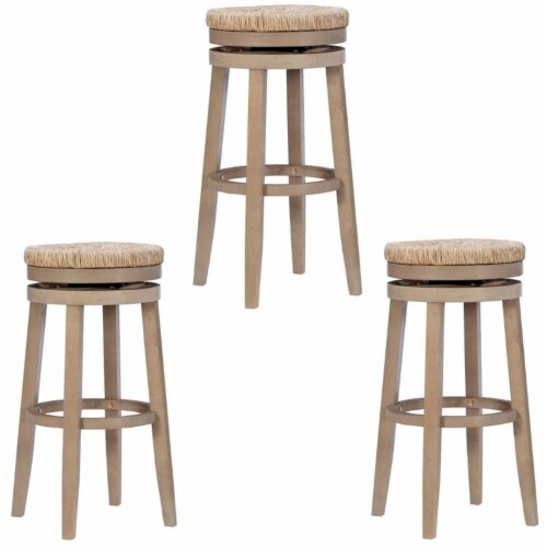 Home Square 3 Piece Solid Wood Swivel Rush Bar Stool Set in