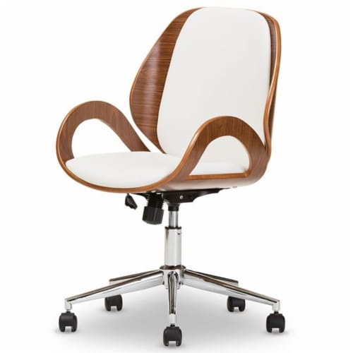 Bowery Hill Contemporary Faux Leather Office Chair in White and Walnut 1 Metro Market