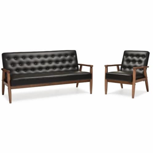 Black leather clearance tufted sofa