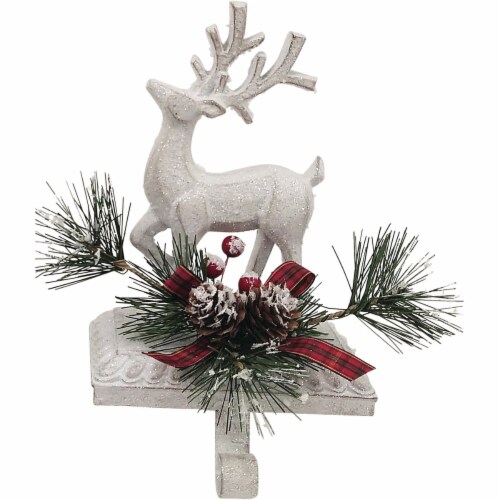 1-Stocking White Resin Mantle Standing Deer Stocking Holder XN6060628DIB Perspective: front