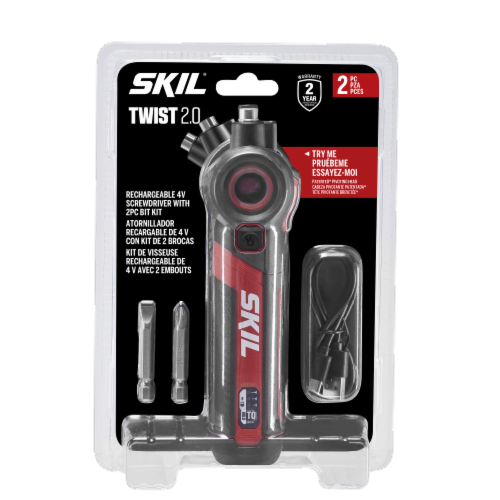 SKIL Twist 2.0 Rechargeable 4V Screwdriver with 2 Piece Bit Kit Perspective: front