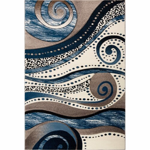 MDA Home Rhodes Cream/Blue Contemporary Polypropylene Area Rug - 3'5  x 5'5 Perspective: front