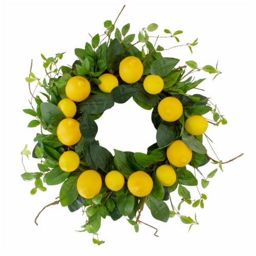 Northlight Lemons and Assorted Foliage Spring Wreath, Yellow and Green 20 Perspective: front