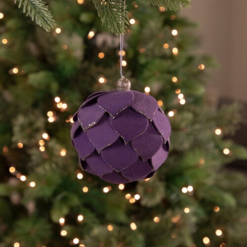 Northlight 7 Purple Flower Glitter Petal Shatterproof Ball Christmas Ornament Perspective: front