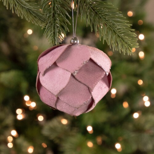Northlight 5  Pink Flower Glitter Petal Shatterproof Ball Christmas Ornament Perspective: front