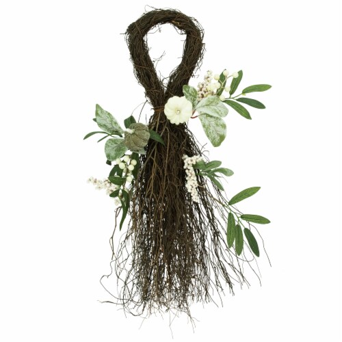 Northlight 24  Pumpkins and Berries Artificial Fall Harvest Twig Teardrop Swag Perspective: front