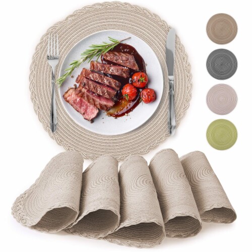 Zulay Kitchen Round Placemats Braided - Set of 6 - Ivory with Border Perspective: front