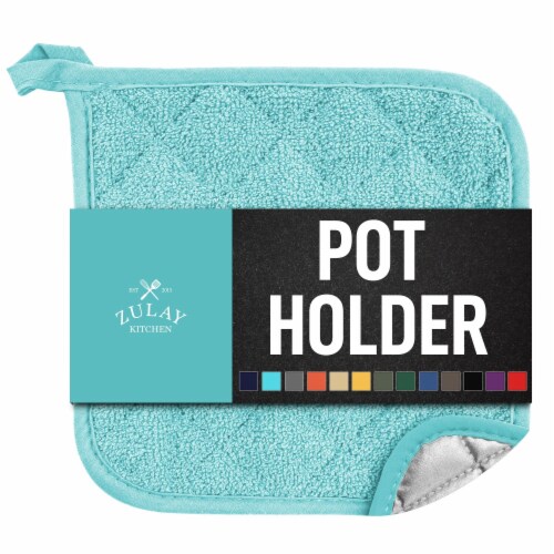 Zulay Kitchen Pot Holder - Quilted Terry Cloth Potholders 7x7 Inch (Aqua Sky) Perspective: front