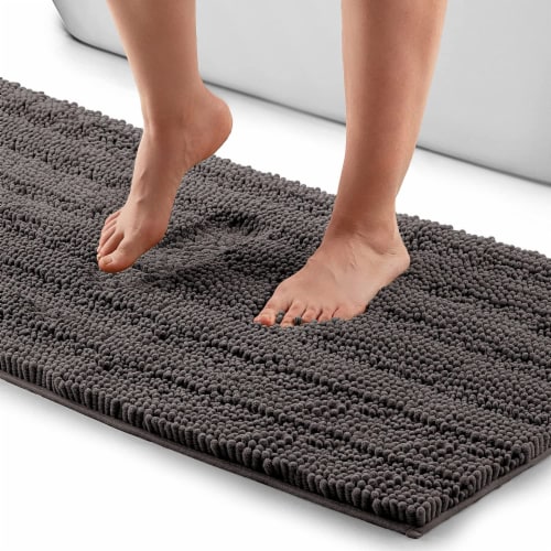Zulay Kitchen Soft Shaggy Bathroom Rug - 17 x 47 - Line Stone Gray Perspective: front