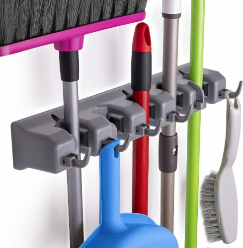 Zulay Kitchen Mop And Broom Organizer Wall Mount 5 Slots Gray 1 Pay Less Super Markets