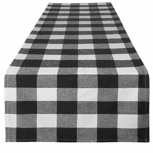 Table Runner Thick Poly Cotton Buffalo Plaid Table Runners (14 x72 ) - Black and White Perspective: front