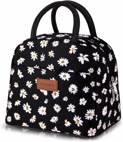 Insulated Lunch Box With Soft Padded Handles - Black With White Daisy, 1 -  Kroger