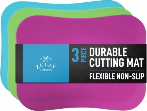 Zulay Kitchen Flexible Cutting Board Mats Set of 3 - Curved Edge (Green,Blue,Grape) Perspective: front