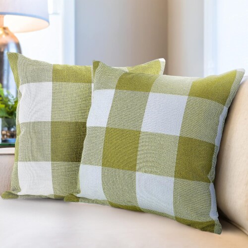 Zulay Kitchen Buffalo Plaid Throw Pillow Covers 16 x 16 Inch Green White 16 x 16 Mariano s