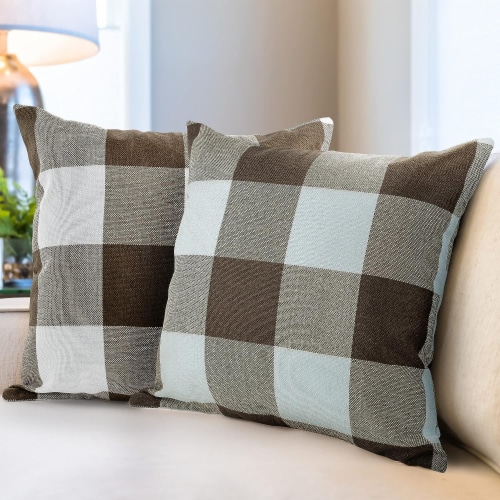 Zulay Kitchen Buffalo Plaid Throw Pillow Covers 16 X 16 Inch Brown White 16 x 16 Mariano s