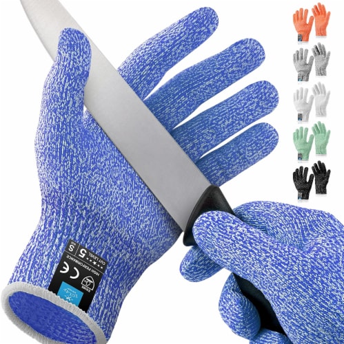 Zulay Kitchen Cut Resistant Gloves Food Grade Level 5 Protection - Drak Blue Perspective: front
