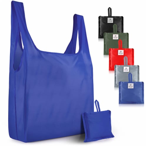 Zulay Kitchen Reusable Grocery Bags - 5 Pack (Black Green Gray Red Teal) Perspective: front