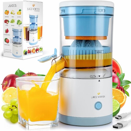 Zulay Kitchen Juice Vortex Lemon & Orange Juicer - Blue & White Perspective: front