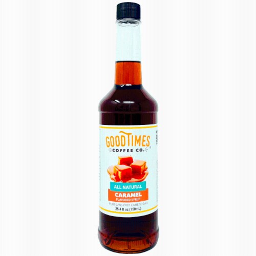 Caramel Syrup, All Natural, Vegan, Gluten-Free, Non-GMO Cane Sugar (25.4 Fluid Ounce Bottle) Perspective: front