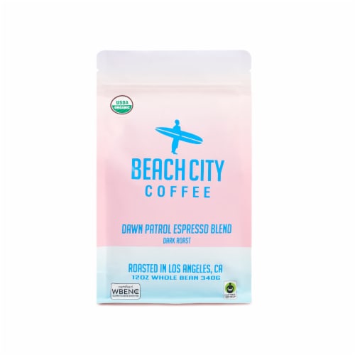 Beach City Coffee Dawn Patrol Dark Roast Espresso Blend Whole Bean Coffee Perspective: front