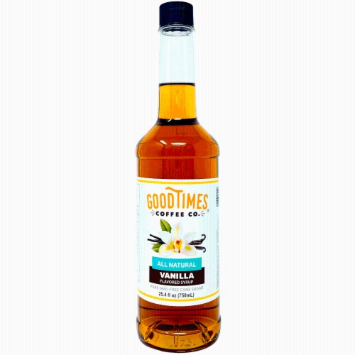 Vanilla Syrup, All Natural, Vegan, Gluten-Free, Non-GMO Cane Sugar (25.4 Fluid Ounce Bottle) Perspective: front