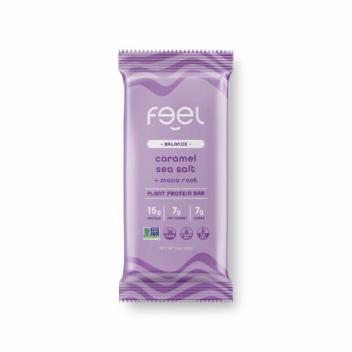 FEEL Balance Caramel Sea Salt + Maca Root Plant Protein Bar Perspective: front