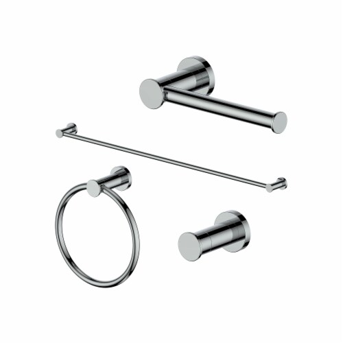 Accessories Package with Towel Rail, Hook, Ring and Toliet Paper Holder in Chrome Perspective: front