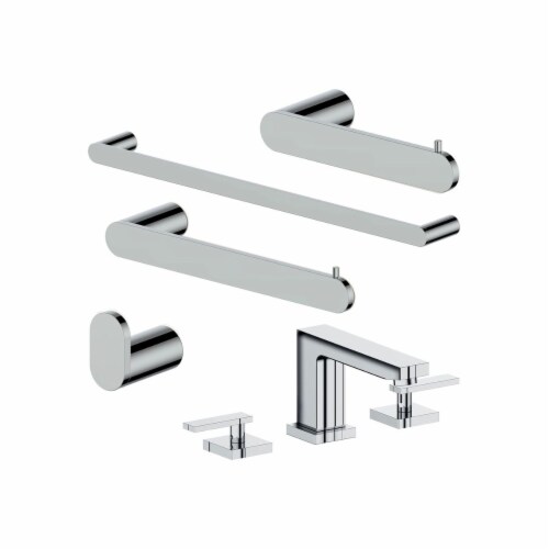 Bathroom Package with Faucet, Towel Rail, Hook, Ring and Toliet Paper Holder in Chrome Perspective: front
